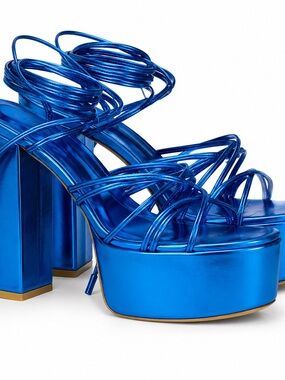 Paris Texas Metallic Blue Platform Lace-Up Sandals